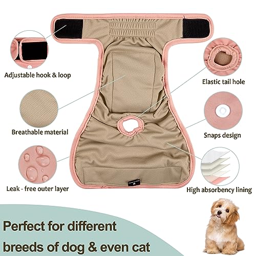Grecle Washable Female Dog Diapers - Large (15-17" Waist) - Reusable, Highly Absorbent, Adjustable Snaps for Heat & Incontinence