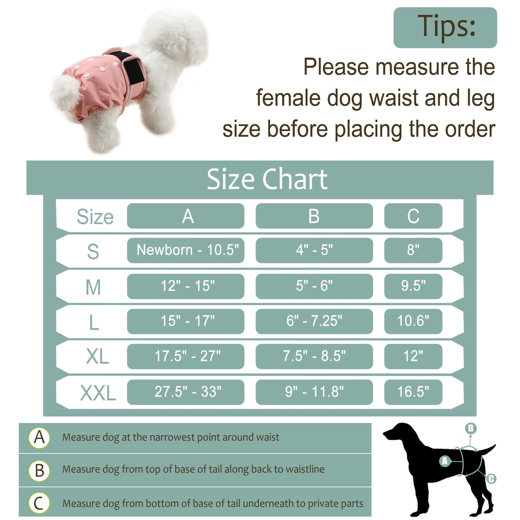 Grecle Washable Female Dog Diapers - Large (15-17" Waist) - Reusable, Highly Absorbent, Adjustable Snaps for Heat & Incontinence