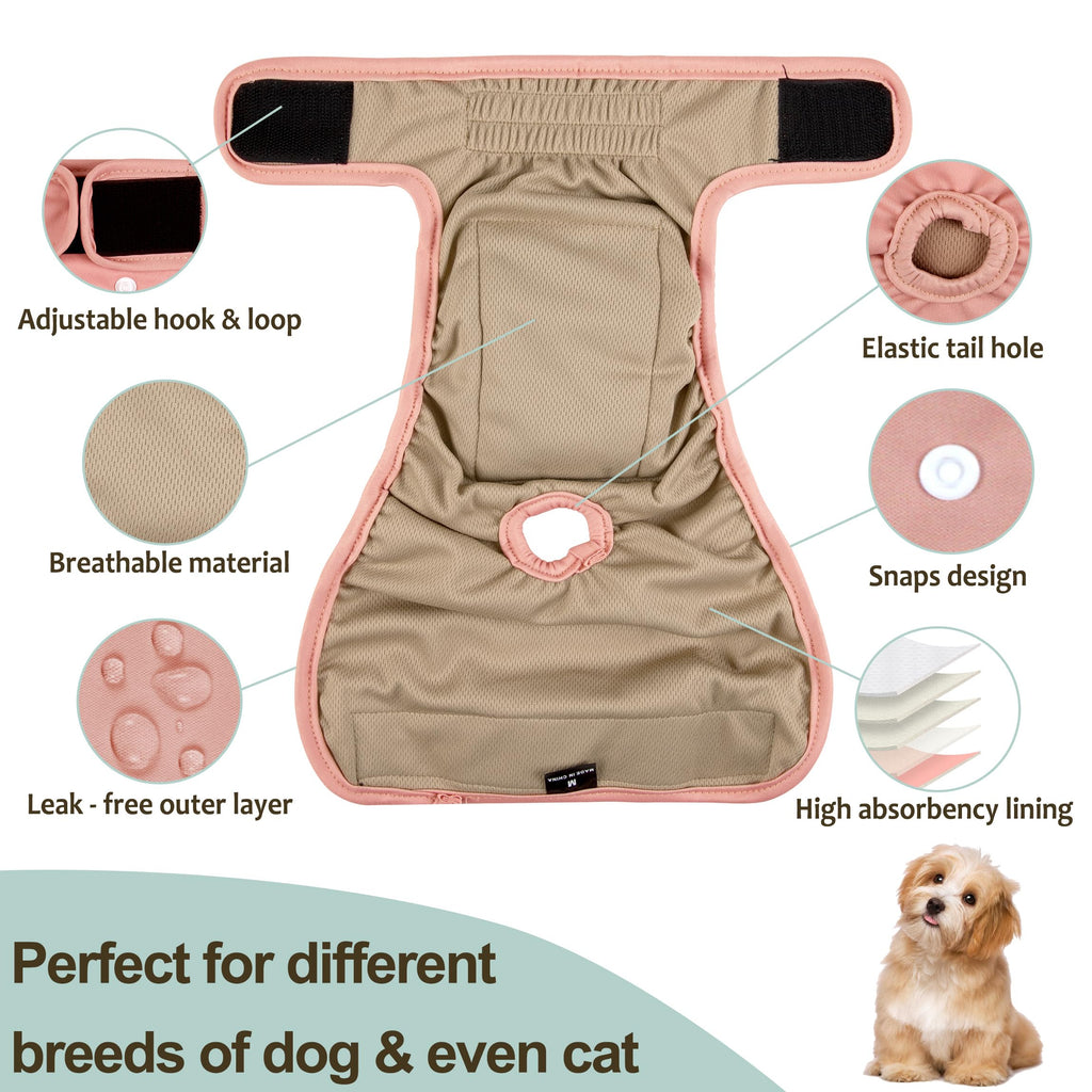 Grecle Washable Female Dog Diapers - Large (15-17" Waist) - Reusable, Highly Absorbent, Adjustable Snaps for Heat & Incontinence