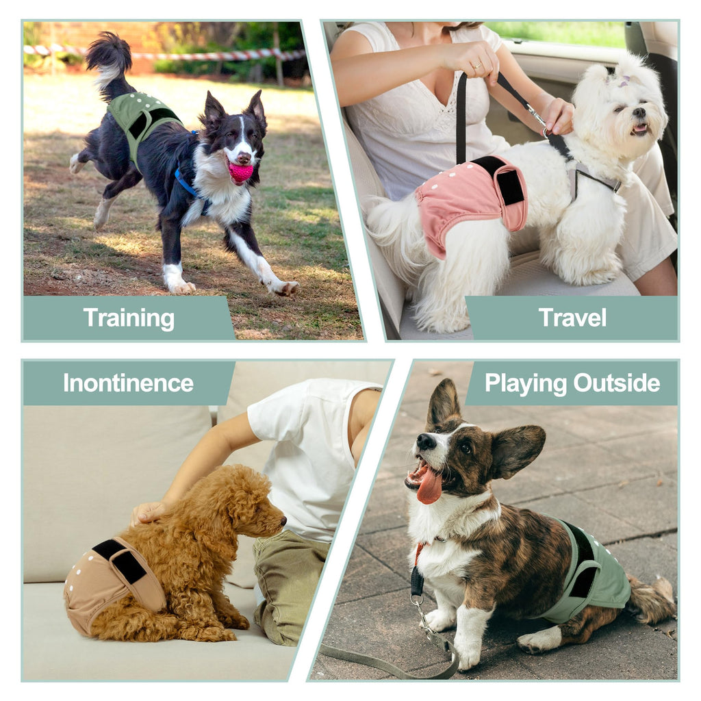 Grecle Washable Female Dog Diapers - Large (15-17" Waist) - Reusable, Highly Absorbent, Adjustable Snaps for Heat & Incontinence