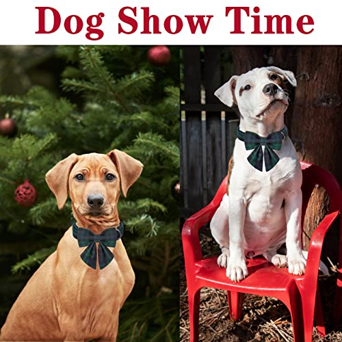 Green Plaid Christmas Dog Collar with Detachable Bow Tie – Adjustable Cotton Puppy Collar for Small to Large Dogs