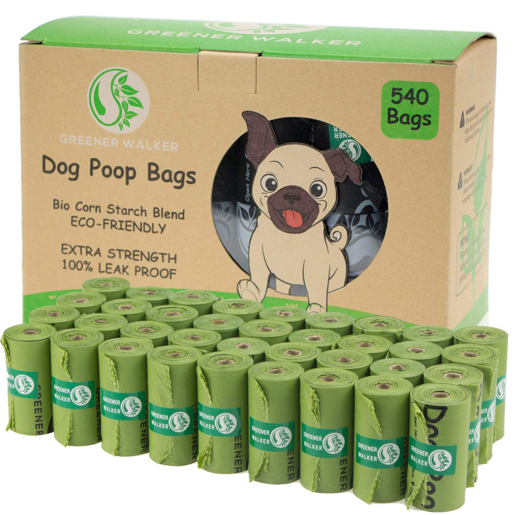 Greener Walker 540-Count Poop Bags for Dogs – Leak-Proof, Extra Thick, Cornstarch Blend (Green)