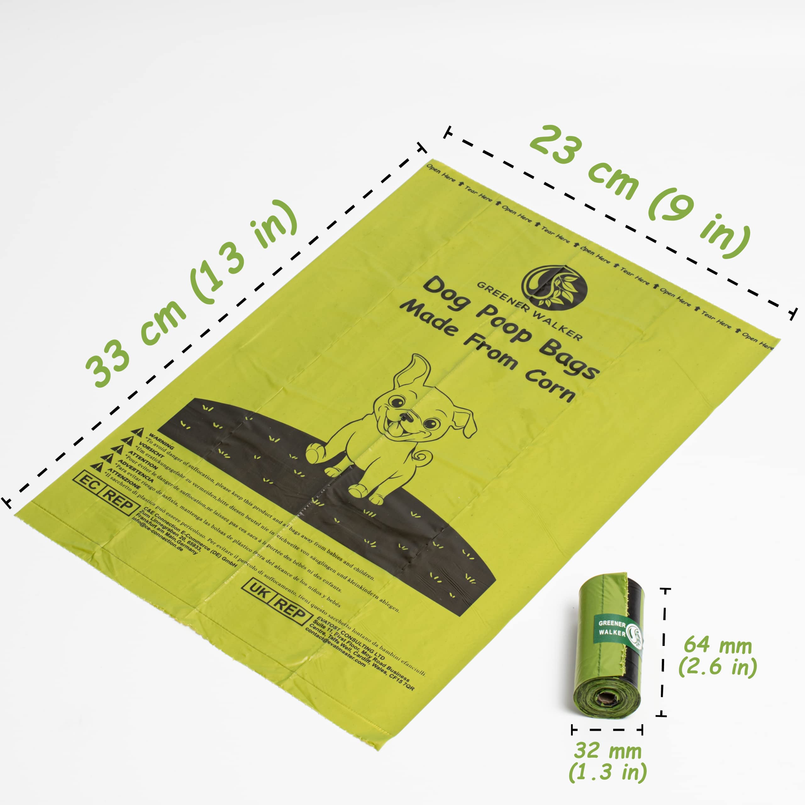 Greener Walker 540-Count Poop Bags for Dogs – Leak-Proof, Extra Thick, Cornstarch Blend (Green)