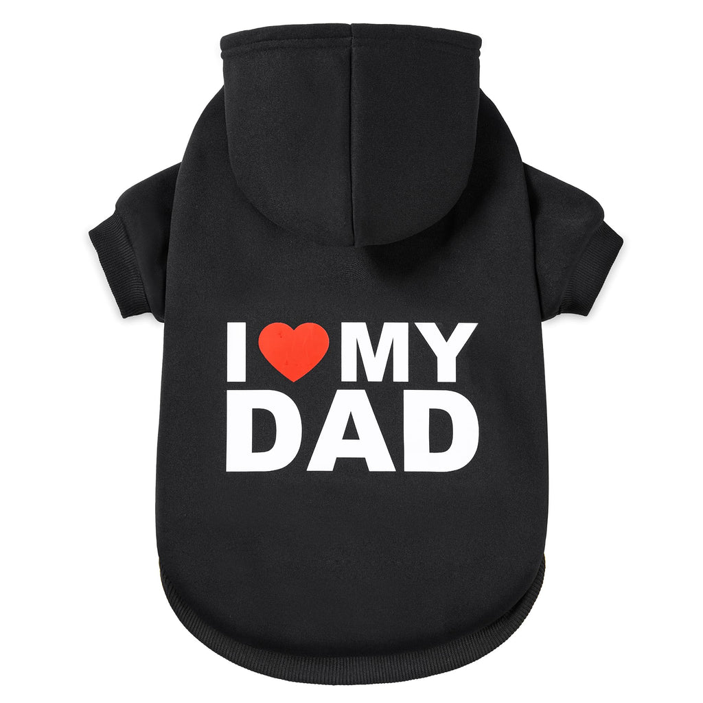 GreenJoy Dog Hoodie 'I Love My Dad' - Large Black, 100% Polyester, Leash Hole, Lightweight