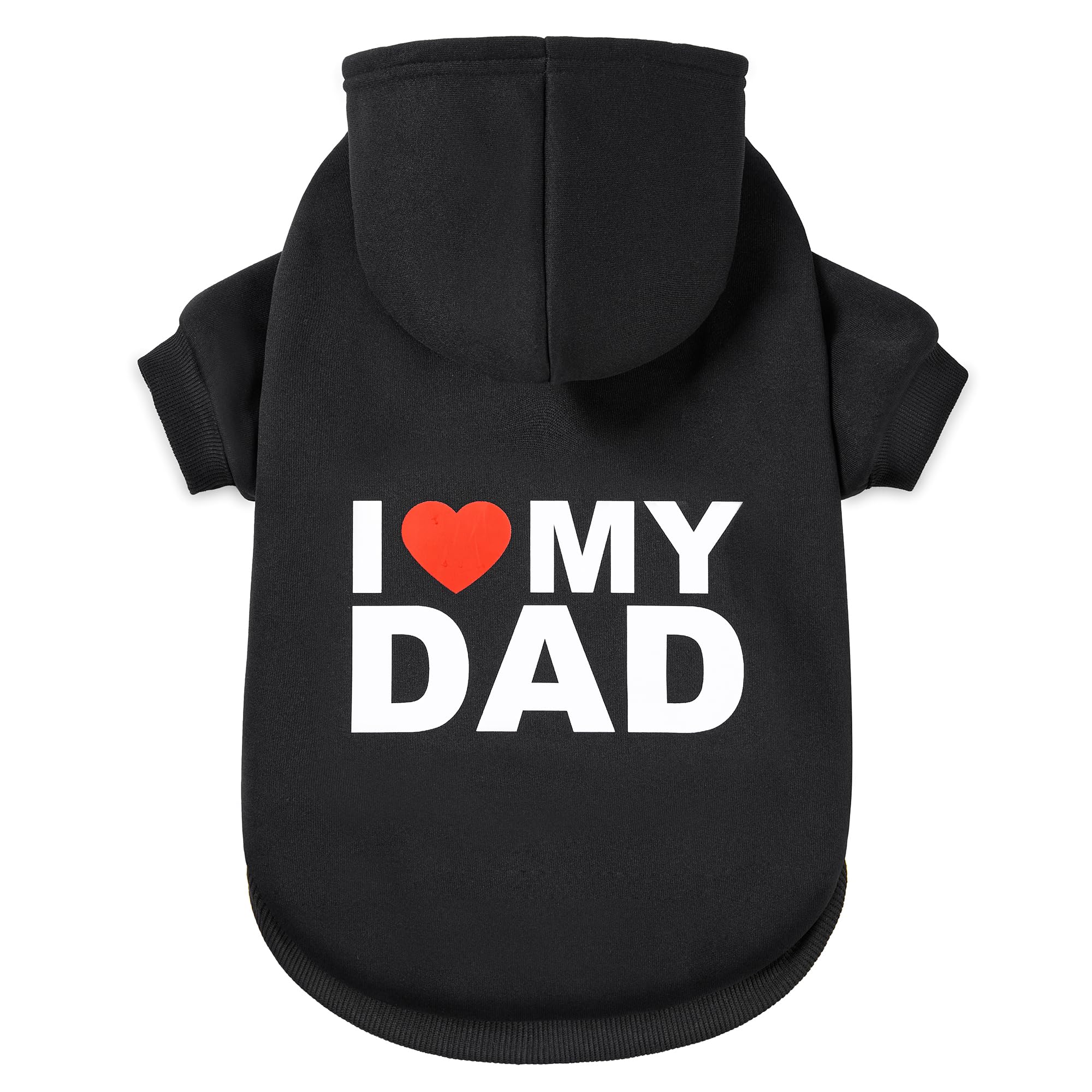 GreenJoy Dog Hoodie 'I Love My Dad' - Large Black, 100% Polyester, Leash Hole, Lightweight
