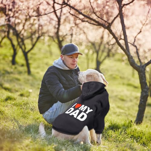 GreenJoy Dog Hoodie 'I Love My Dad' - Large Black, 100% Polyester, Leash Hole, Lightweight