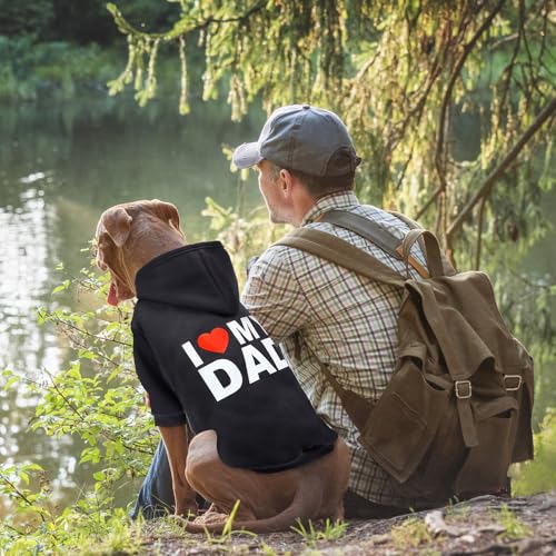 GreenJoy Dog Hoodie 'I Love My Dad' - Large Black, 100% Polyester, Leash Hole, Lightweight