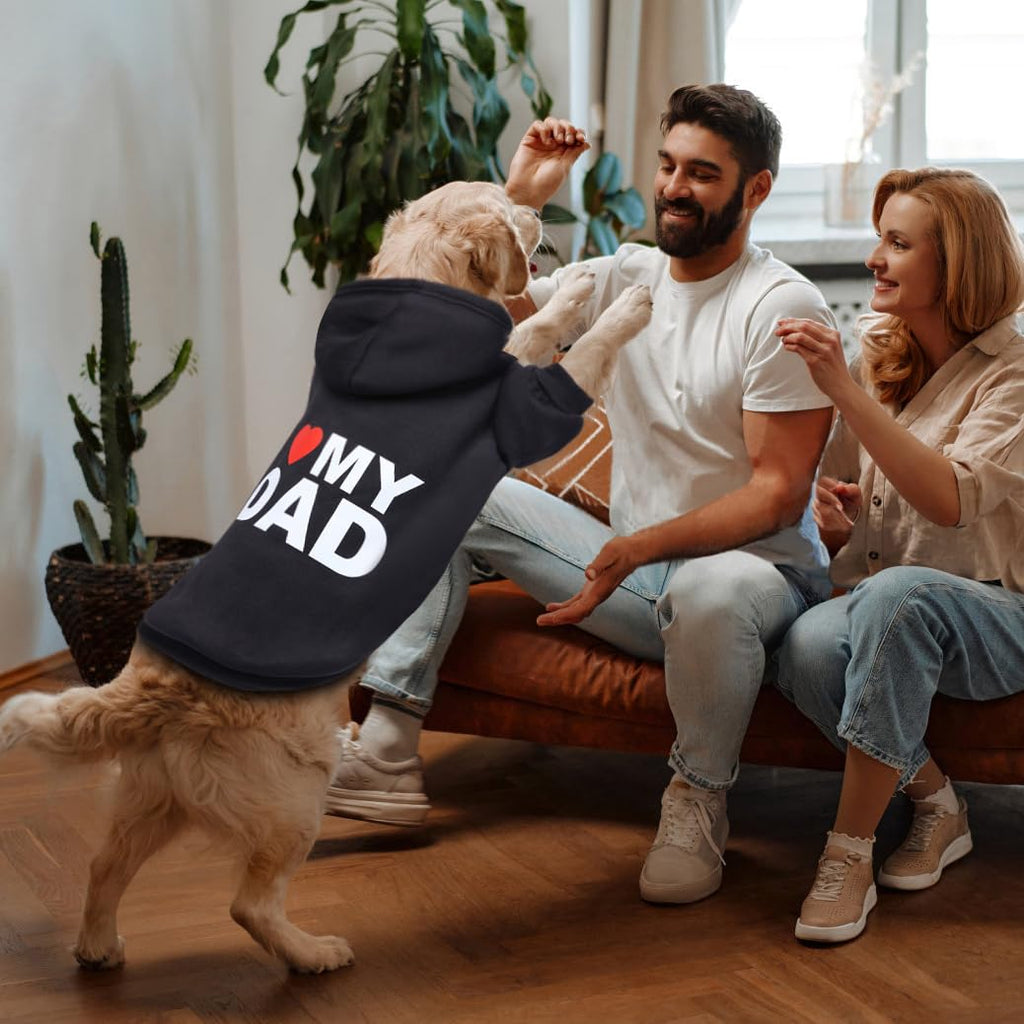 GreenJoy Dog Hoodie 'I Love My Dad' - Large Black, 100% Polyester, Leash Hole, Lightweight