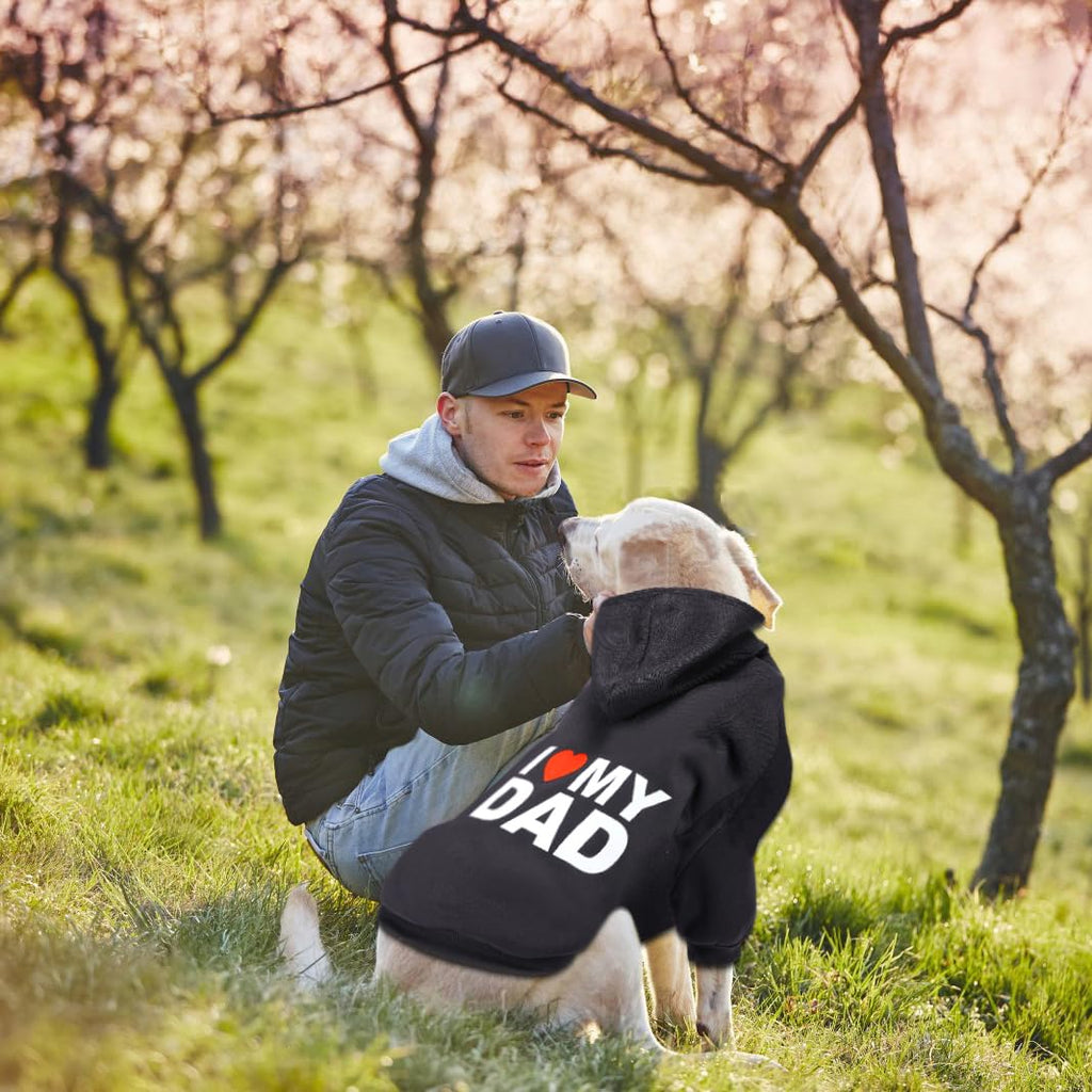 GreenJoy Dog Hoodie 'I Love My Dad' - Large Black, 100% Polyester, Leash Hole, Lightweight