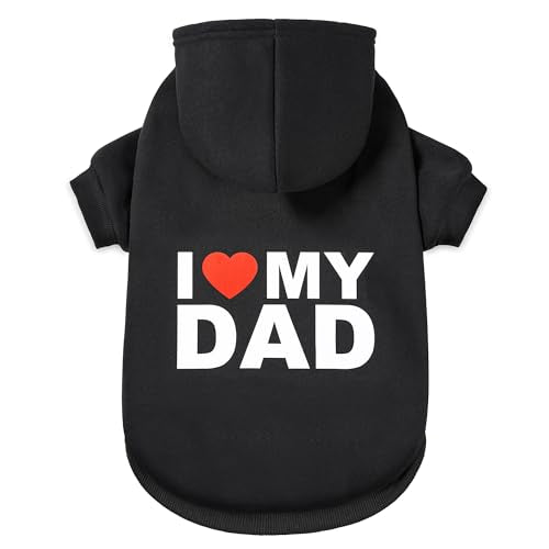 GreenJoy Dog Hoodie 'I Love My Dad' - Large Black, 100% Polyester, Leash Hole, Lightweight