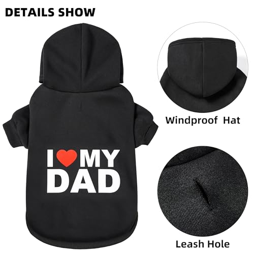 GreenJoy Dog Hoodie 'I Love My Dad' - Large Black, 100% Polyester, Leash Hole, Lightweight