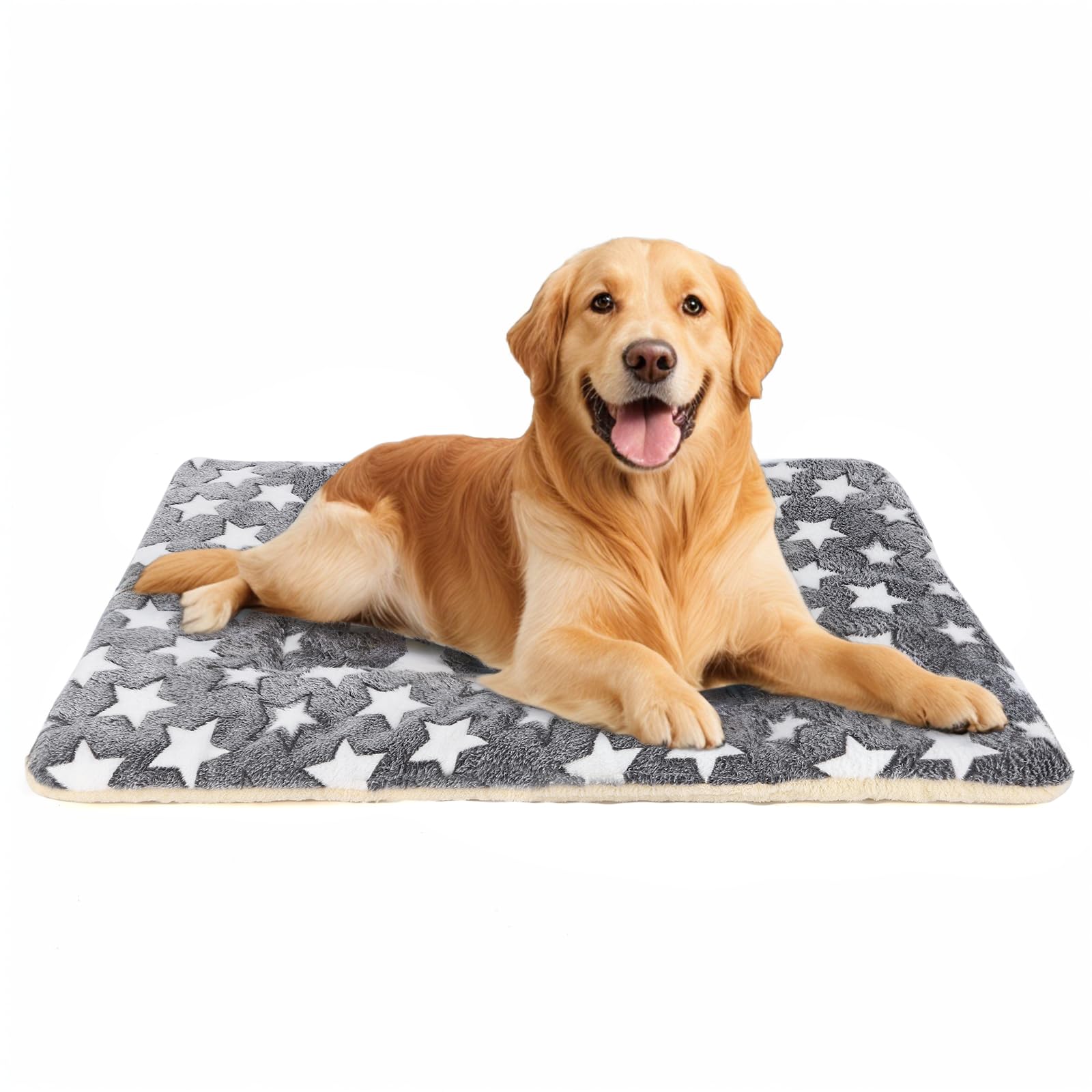 Grey Plush Cotton Dog Crate Mat - Machine Washable, 39x28x1.5 Inches