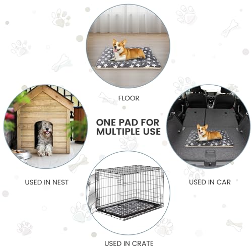 Grey Plush Cotton Dog Crate Mat - Machine Washable, 39x28x1.5 Inches