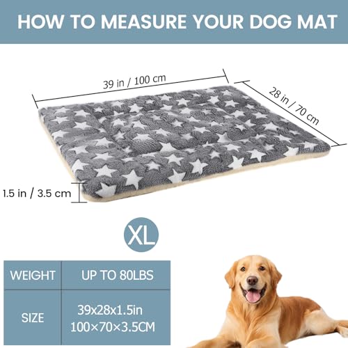 Grey Plush Cotton Dog Crate Mat - Machine Washable, 39x28x1.5 Inches