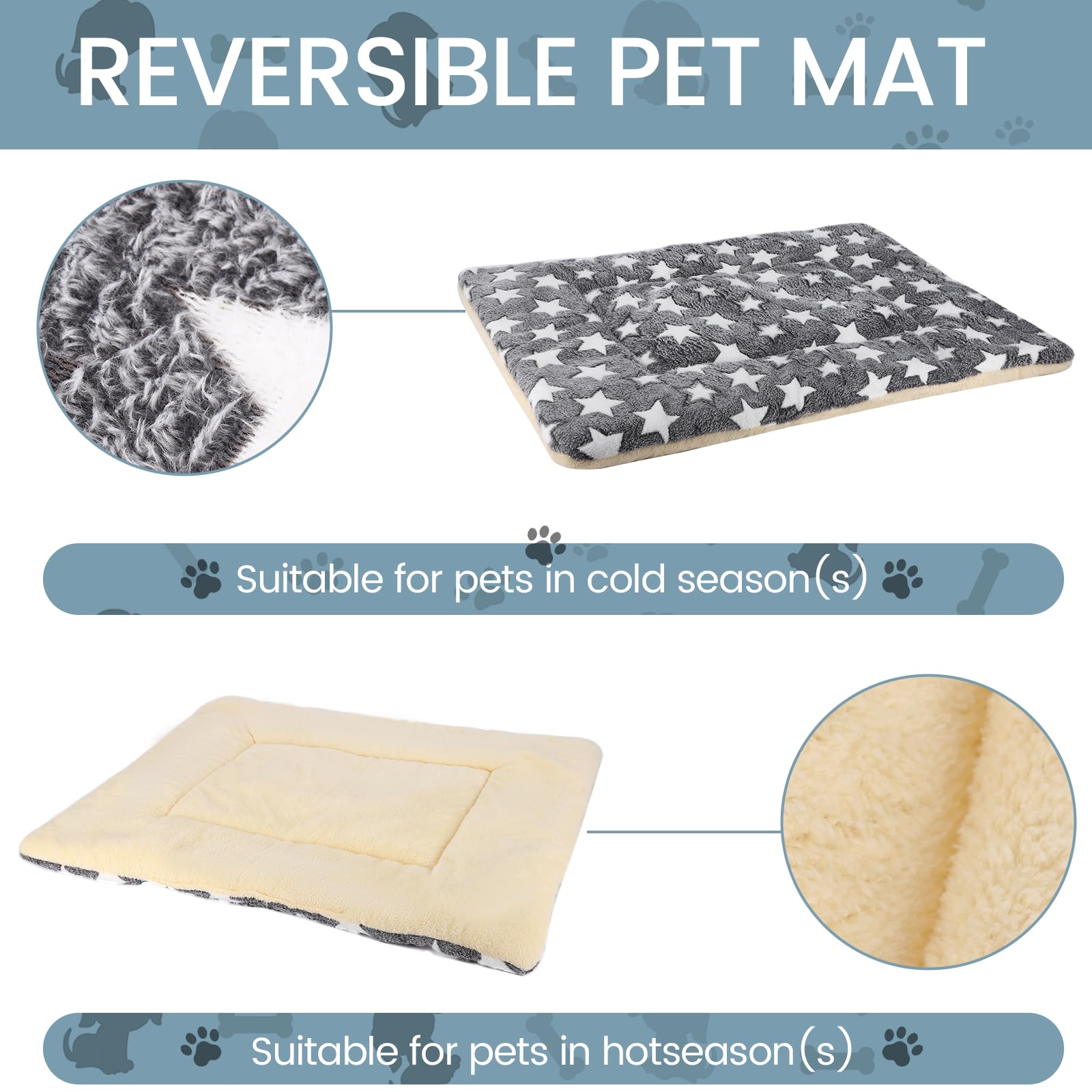 Grey Plush Cotton Dog Crate Mat - Machine Washable, 39x28x1.5 Inches