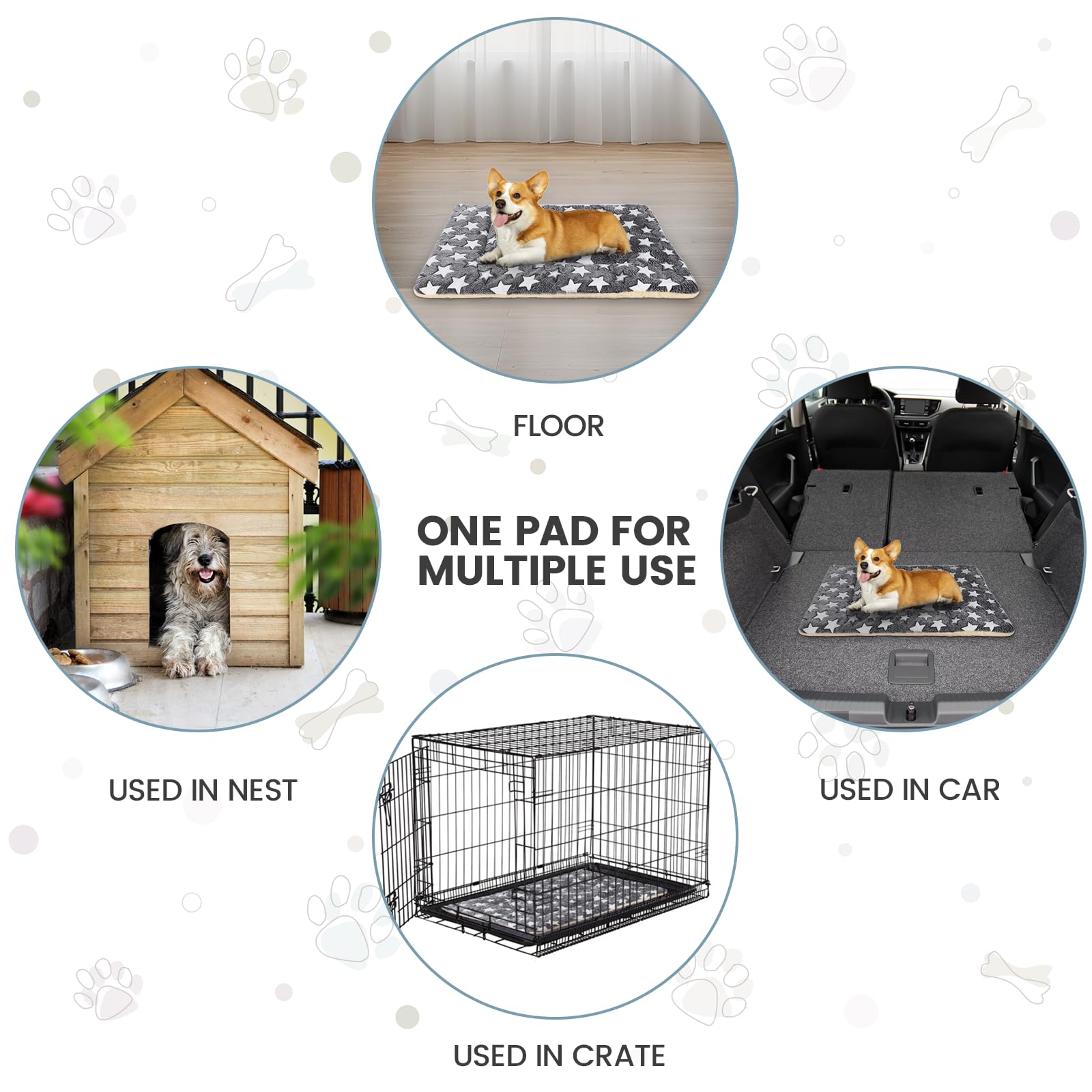 Grey Plush Cotton Dog Crate Mat - Machine Washable, 39x28x1.5 Inches