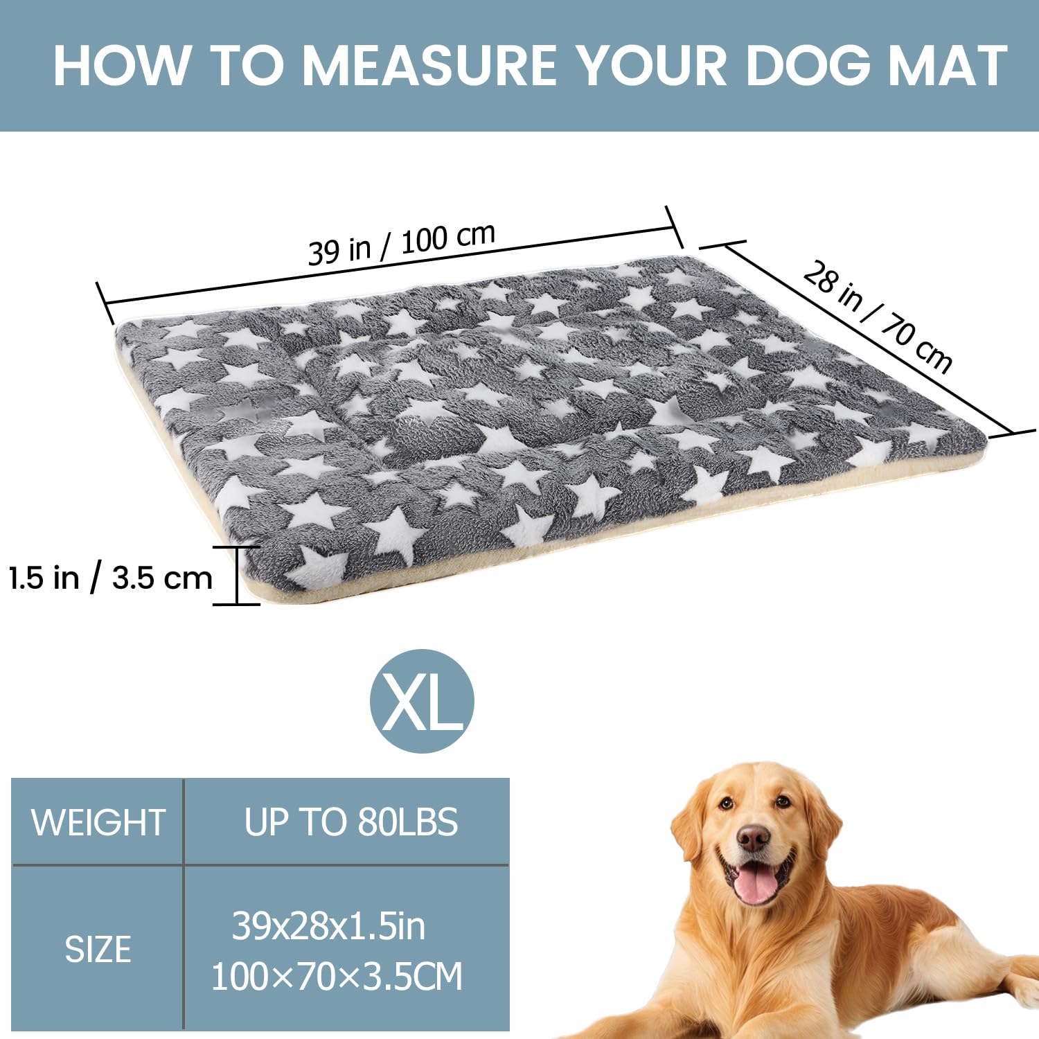 Grey Plush Cotton Dog Crate Mat - Machine Washable, 39x28x1.5 Inches