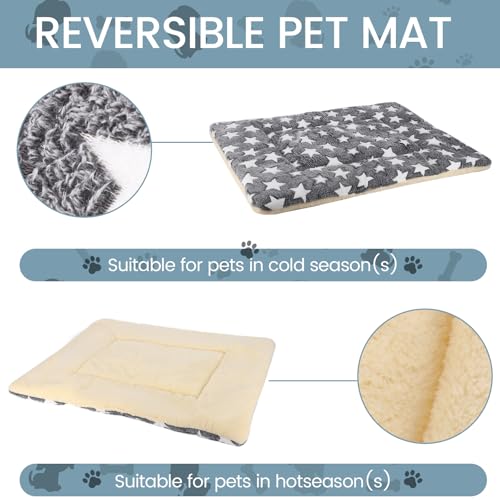 Grey Plush Cotton Dog Crate Mat - Machine Washable, 39x28x1.5 Inches