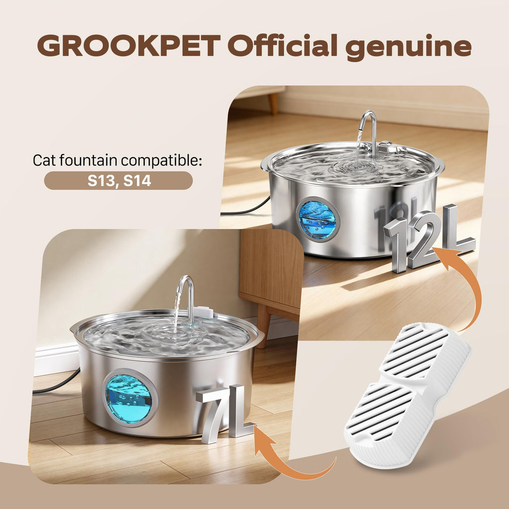 GROOKPET Dog Water Fountain Filters – 12-Pack Replacement with 6 Filters and 6 Sponges for 7L Fountain