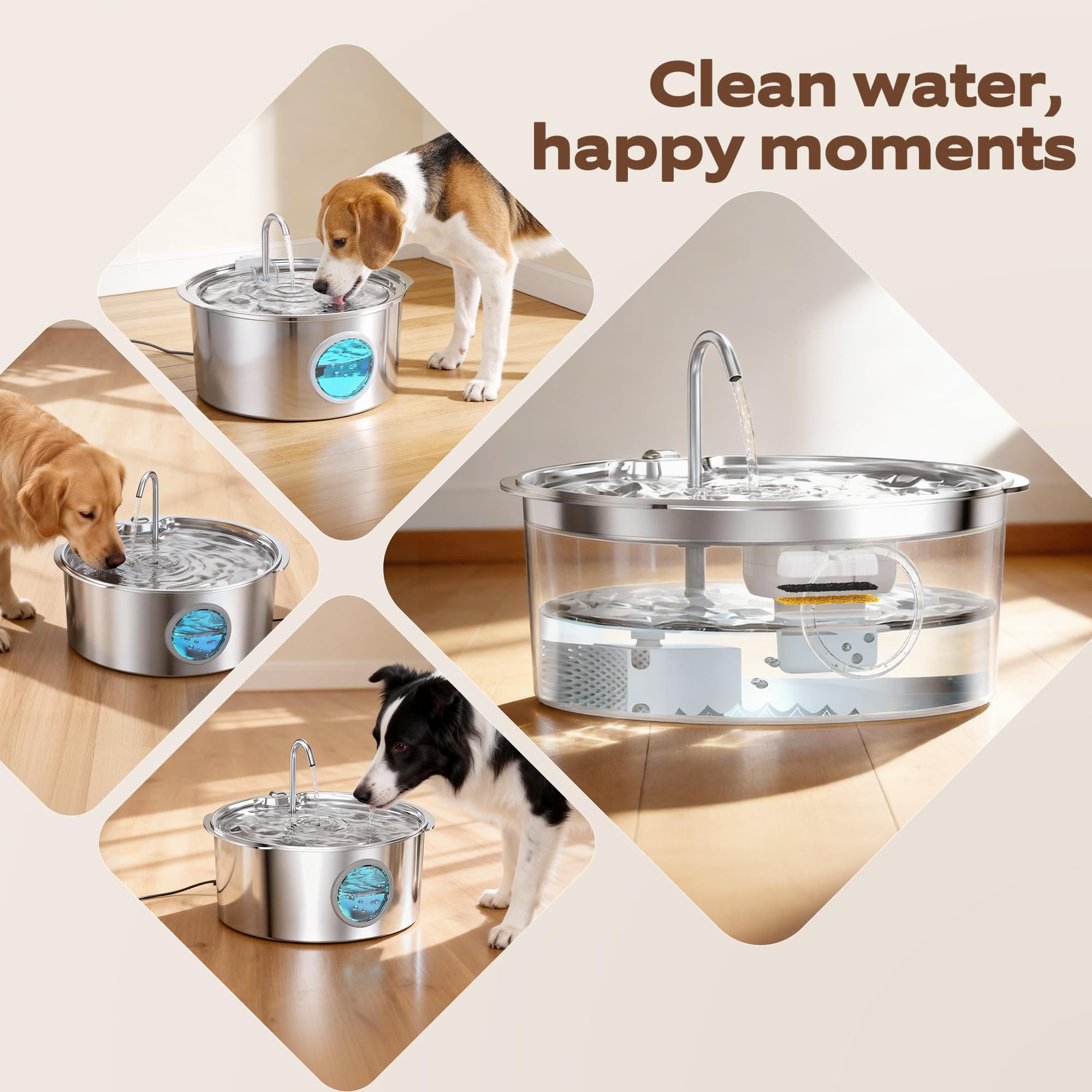 GROOKPET Pet Fountain Filter Replacement – 12 Filters for Large Dog Fountains, 6 Activated Carbon Filters + 6 Sponges, 3-Month Supply