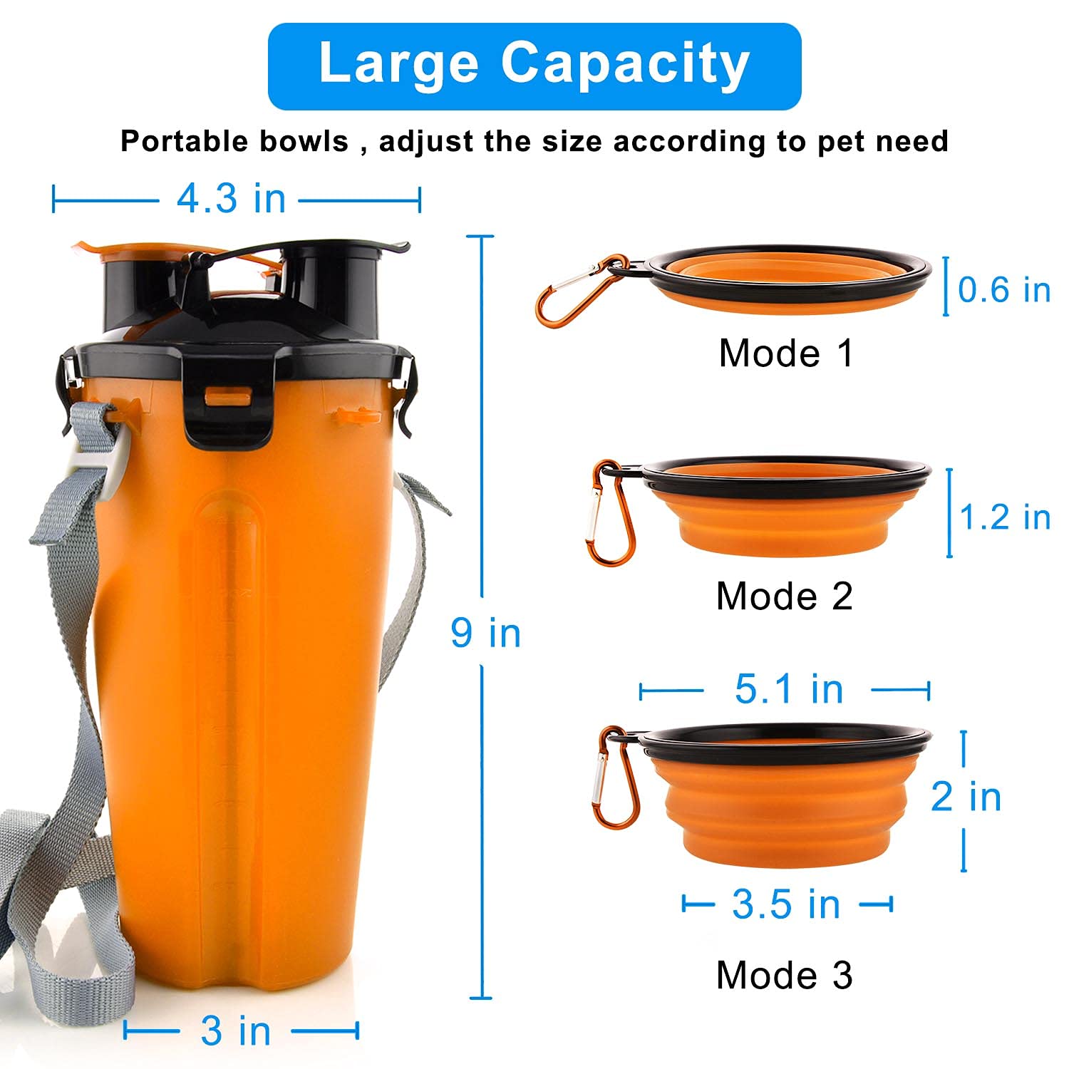 Guardians Dog Travel Water Bottle & Collapsible Bowls Set, 2-in-1 Portable Food & Water Container for Walking, Hiking, Camping (Orange)