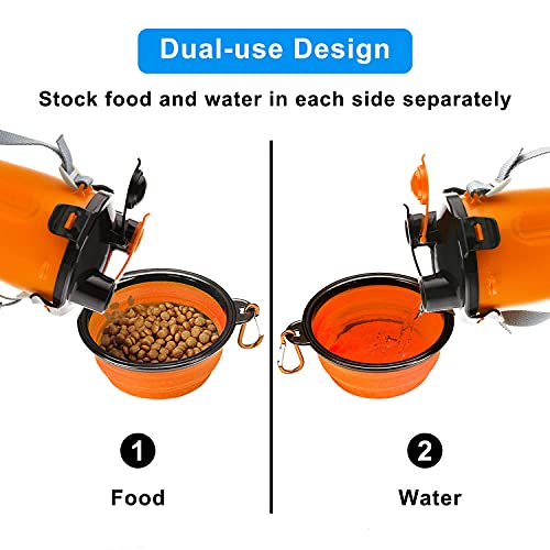 Guardians Dog Travel Water Bottle & Collapsible Bowls Set, 2-in-1 Portable Food & Water Container for Walking, Hiking, Camping (Orange)
