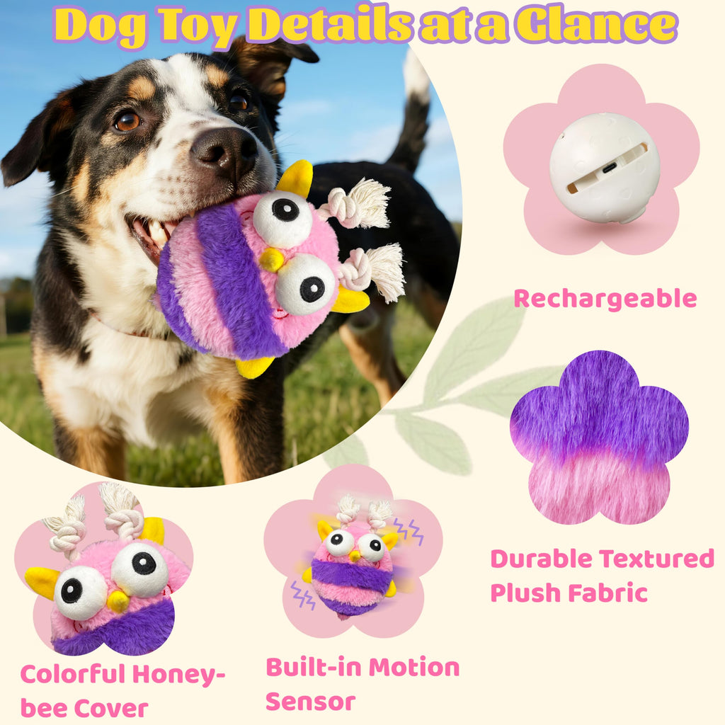 GUKCO Bee Moving Dog Toy – Rechargeable Interactive Toy with Motion-Activated Ball, 3 Play Modes, Recording & Silent Options for All Breeds