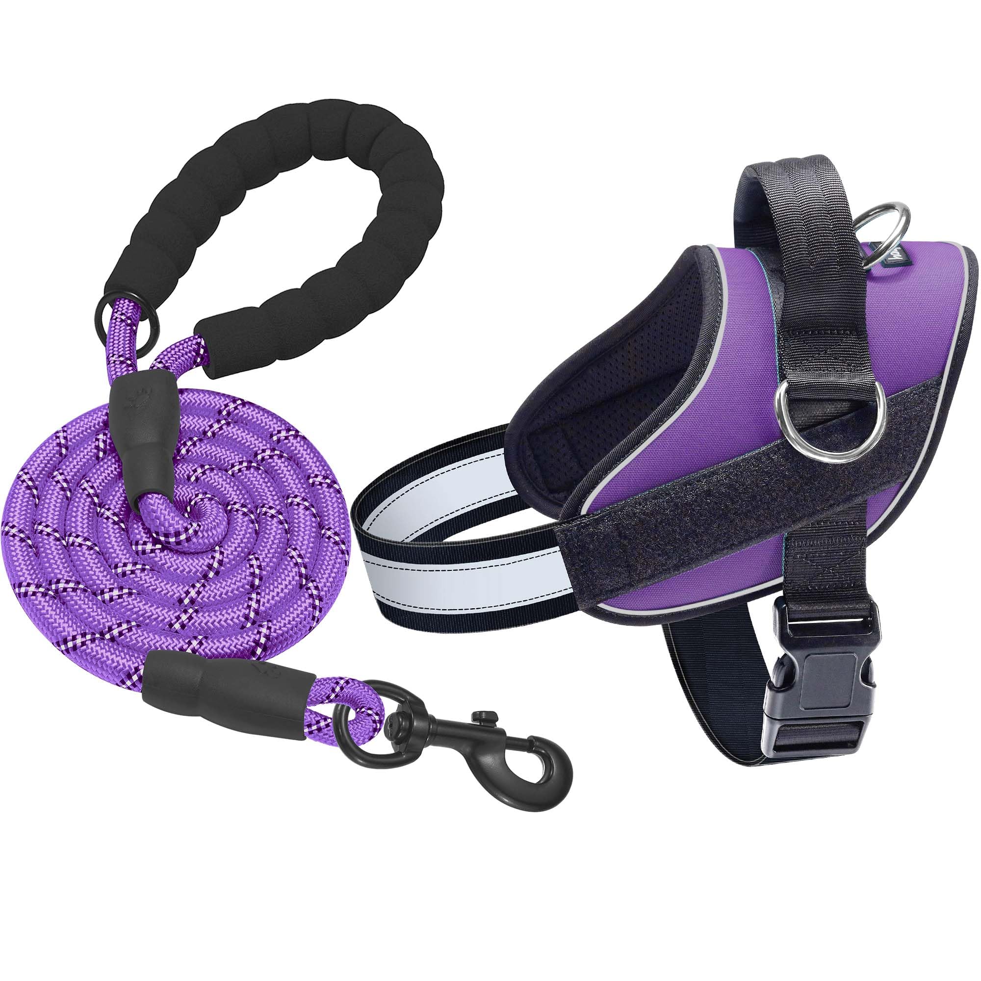 Haapaw Essential Dog Harness - No Pull, 3 Leash Clips, Reflective, Padded Vest for Medium Dogs (Purple, M)