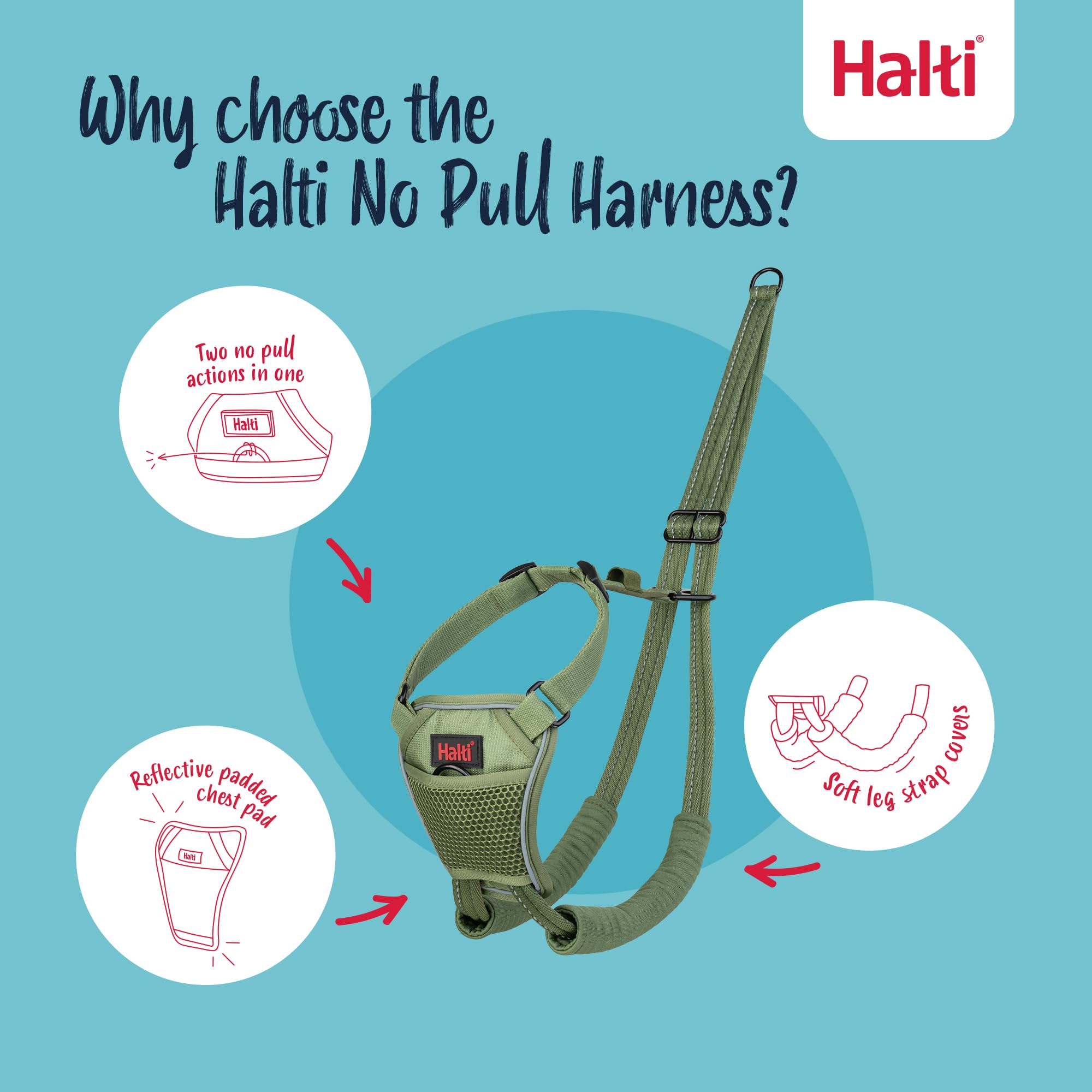 Halti No Pull Harness - Forest Green, Size M: Gentle Anti-Pull Training Harness for Medium Dogs with Reflective Details