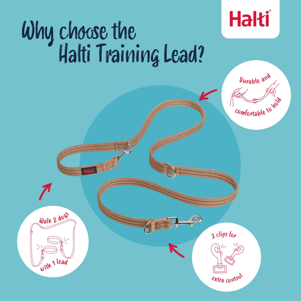 Halti Training Leash - Double-Ended Dog Leash for Anti-Pulling, Desert Sand, Small (2m)