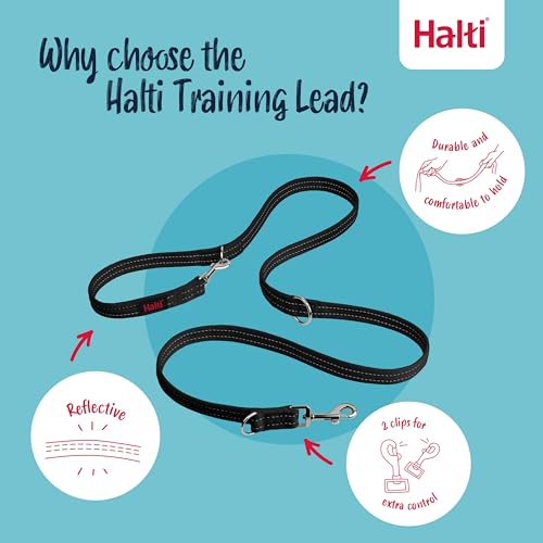 Halti Training Leash - Double-Ended Dog Leash for No-Pull Training, Size Large, Black, 2m