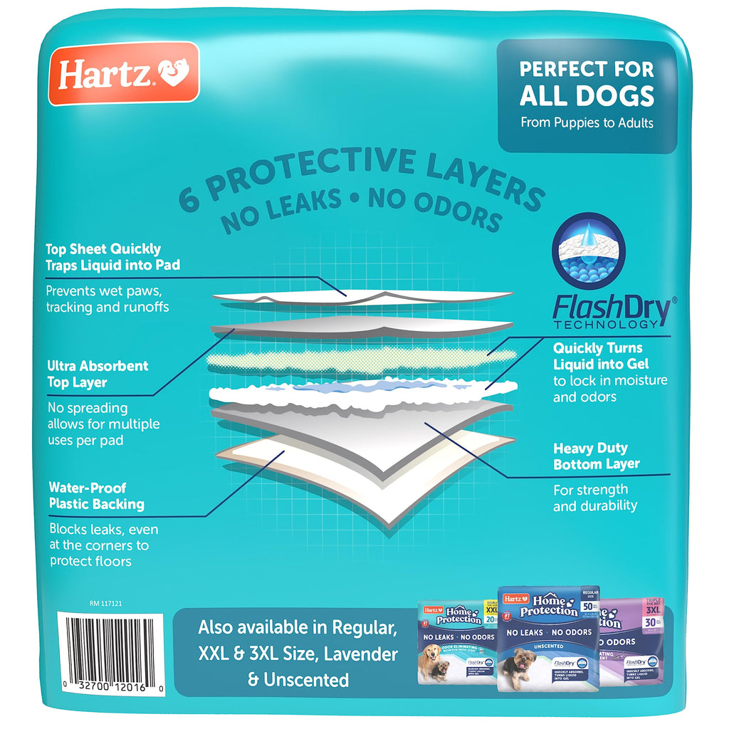 Hartz Home Protection XL Dog Pads, 30 Count, Mountain Fresh Scent, Super Absorbent with FlashDry Technology