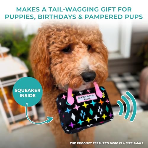 Haute Diggity Dog Chewy Vuiton Handbag Plush Squeaky Dog Toy – Small, Black Monogram, Machine-Washable