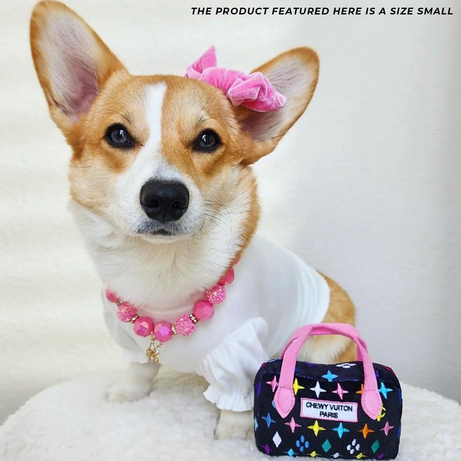 Haute Diggity Dog Chewy Vuiton Handbag Plush Squeaky Dog Toy – Small, Black Monogram, Machine-Washable