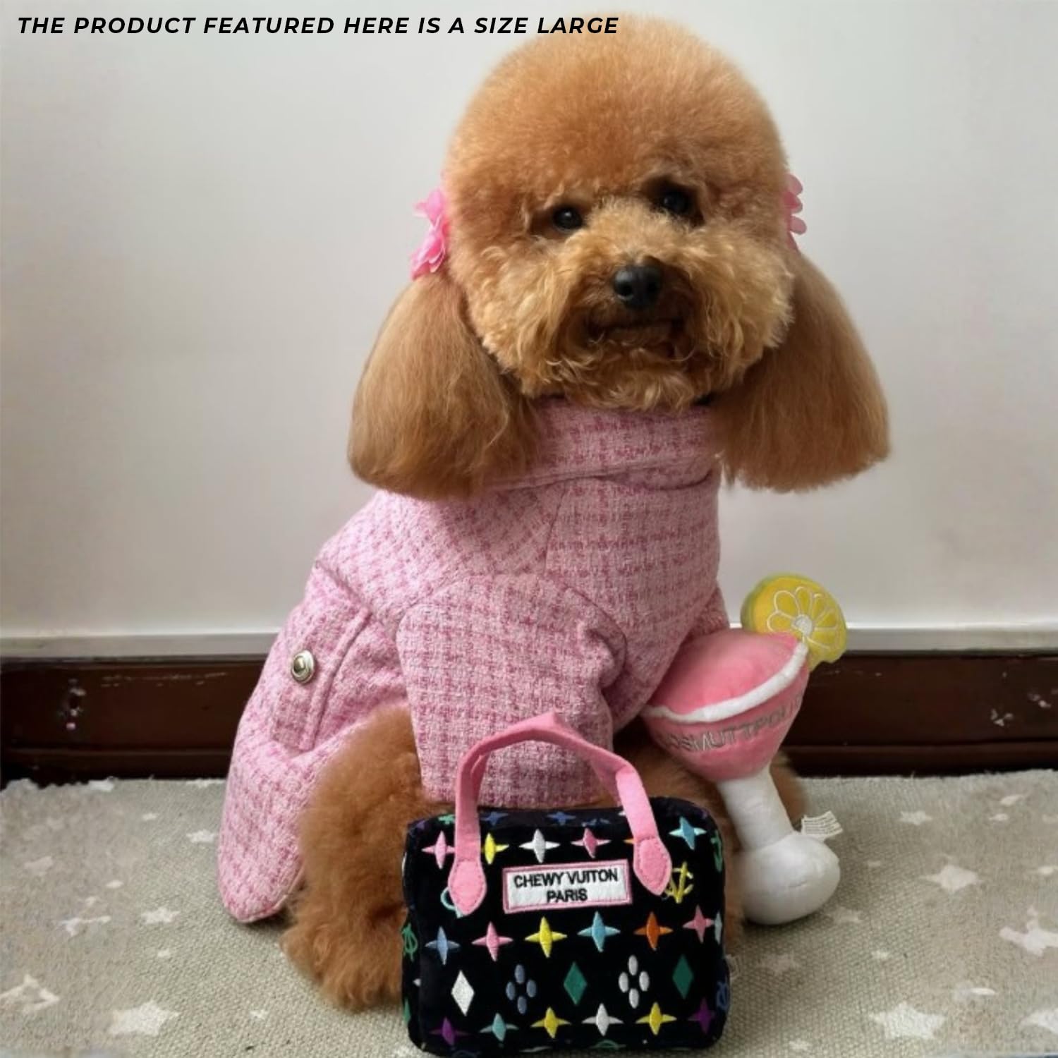 Haute Diggity Dog Chewy Vuiton Handbag Plush Squeaky Dog Toy – Small, Black Monogram, Machine-Washable