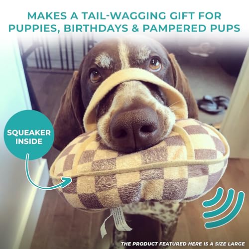 Haute Diggity Dog Chewy Vuiton Handbag Plush Squeaky Dog Toy, Tan Checker, Large - Designer Parody Toy for Small & Medium Dogs