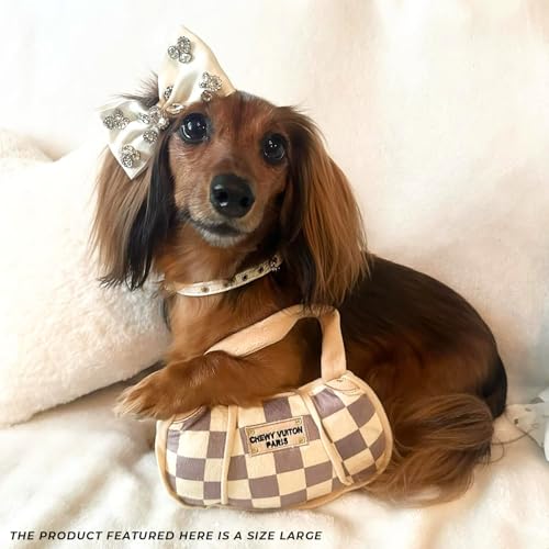 Haute Diggity Dog Chewy Vuiton Handbag Plush Squeaky Dog Toy, Tan Checker, Large - Designer Parody Toy for Small & Medium Dogs