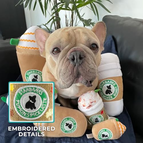 Haute Diggity Dog Starbarks Pupkin Spice Latte Plush Dog Toy – Squeaker, Machine Washable, 7 Inches