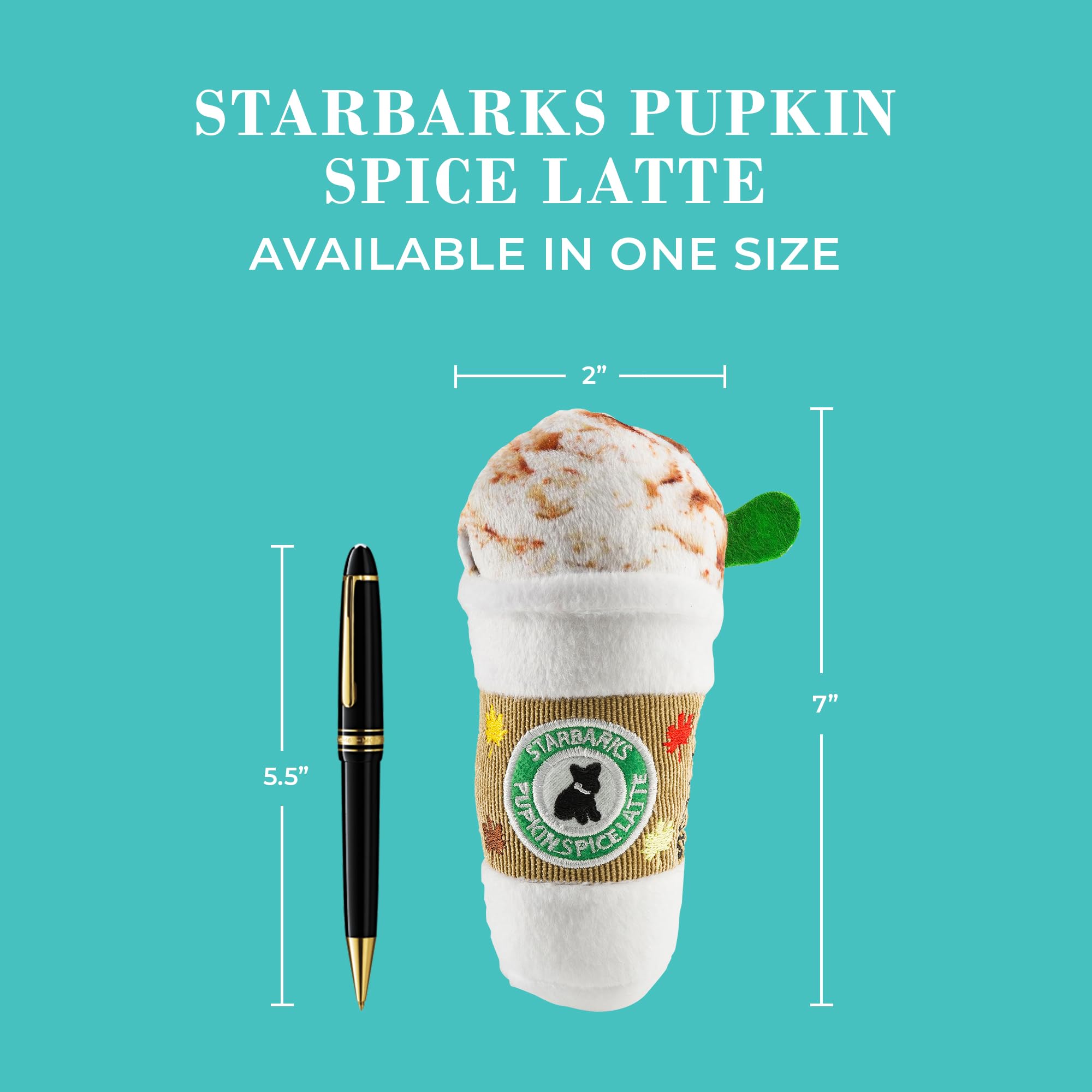 Haute Diggity Dog Starbarks Pupkin Spice Latte Plush Dog Toy – Squeaker, Machine Washable, 7 Inches