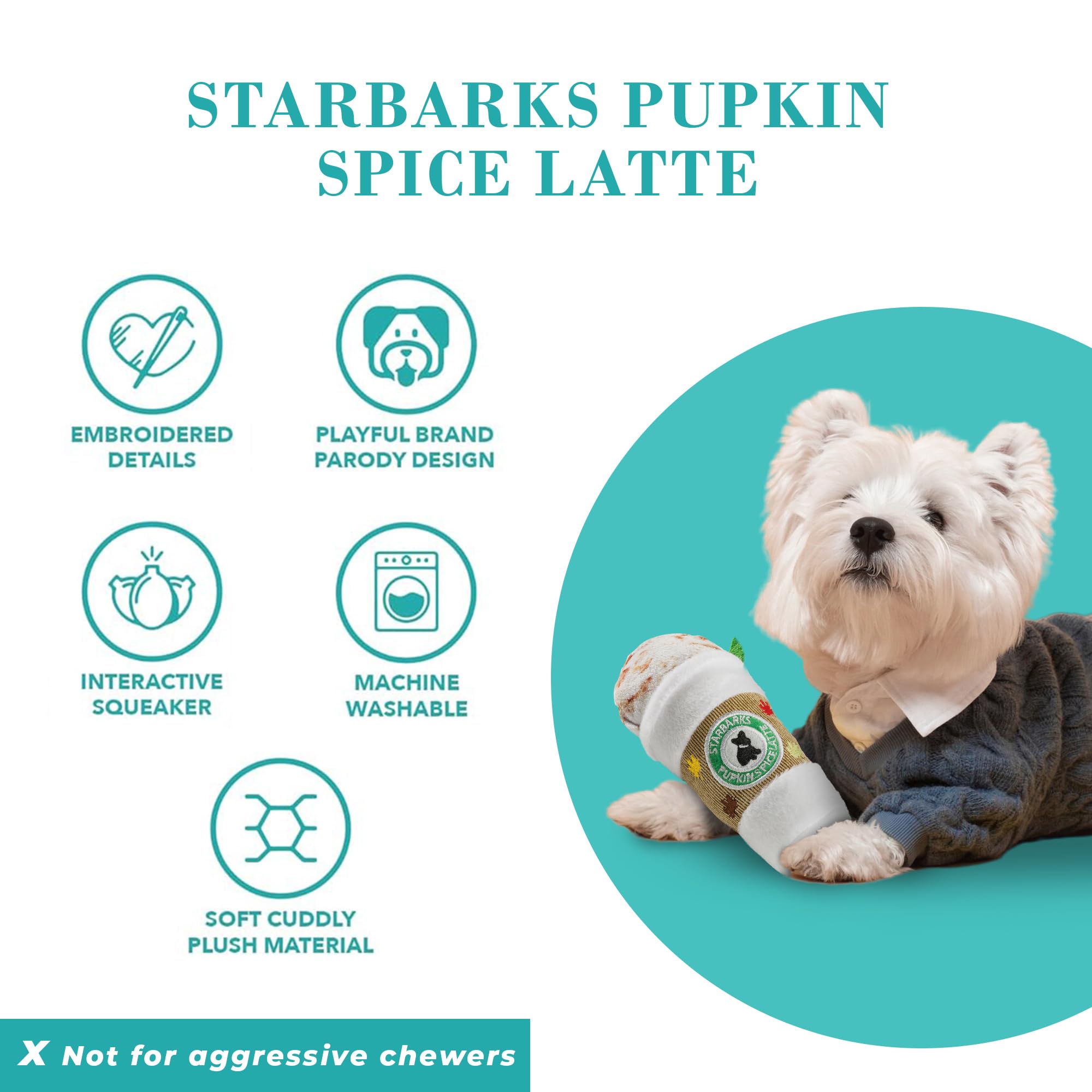 Haute Diggity Dog Starbarks Pupkin Spice Latte Plush Dog Toy – Squeaker, Machine Washable, 7 Inches