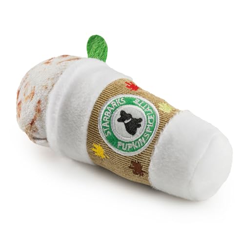 Haute Diggity Dog Starbarks Pupkin Spice Latte Plush Dog Toy – Squeaker, Machine Washable, 7 Inches