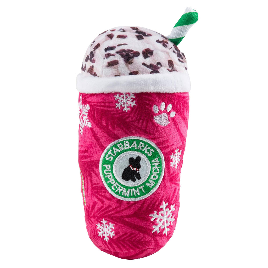 Haute Diggity Dog Starbarks Puppermint Mocha Plush Dog Toy - Large (7 inch) with Squeaker, Machine Washable Holiday Parody