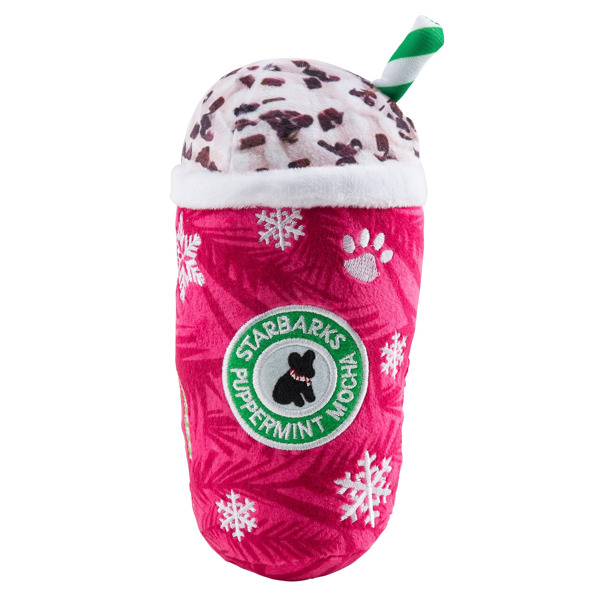 Haute Diggity Dog Starbarks Puppermint Mocha Plush Dog Toy - Large (7 inch) with Squeaker, Machine Washable Holiday Parody