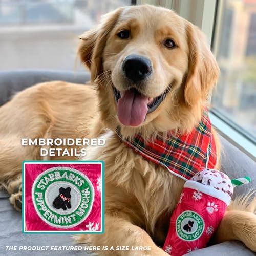 Haute Diggity Dog Starbarks Puppermint Mocha Plush Dog Toy - Large (7 inch) with Squeaker, Machine Washable Holiday Parody
