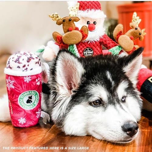 Haute Diggity Dog Starbarks Puppermint Mocha Plush Dog Toy - Large (7 inch) with Squeaker, Machine Washable Holiday Parody