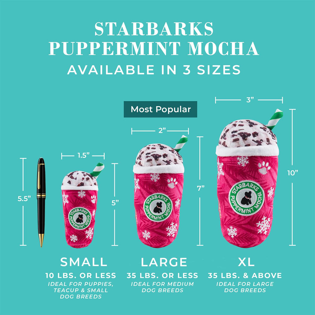 Haute Diggity Dog Starbarks Puppermint Mocha Plush Dog Toy - Large (7 inch) with Squeaker, Machine Washable Holiday Parody