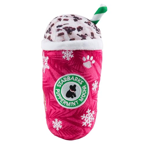 Haute Diggity Dog Starbarks Puppermint Mocha Plush Dog Toy - Large (7 inch) with Squeaker, Machine Washable Holiday Parody