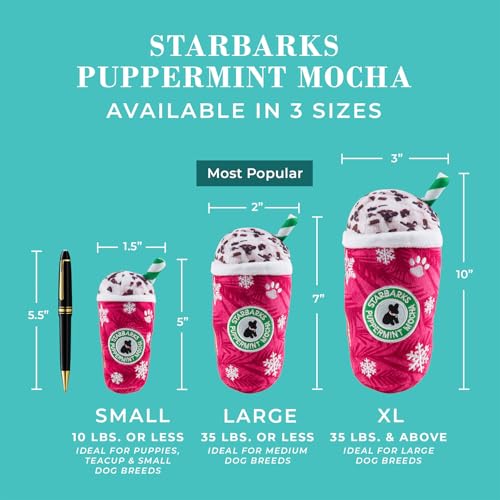Haute Diggity Dog Starbarks Puppermint Mocha Plush Dog Toy - Large (7 inch) with Squeaker, Machine Washable Holiday Parody