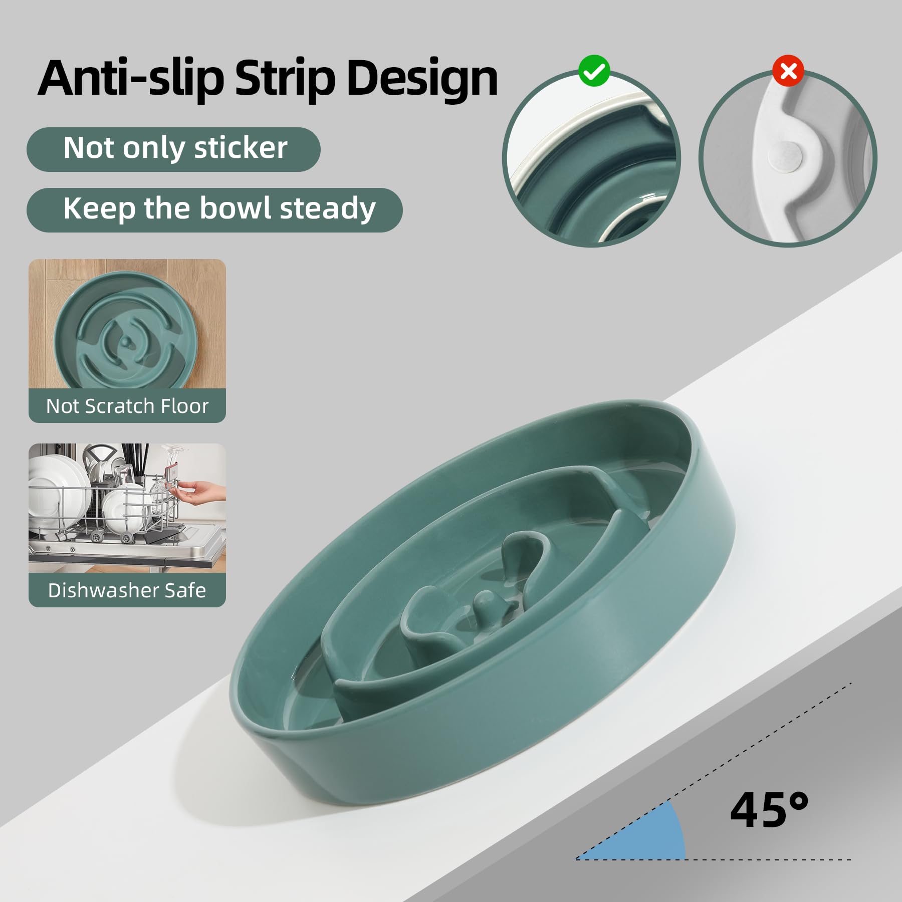 Havniva Ceramic Slow Feeder Dog Bowl - 0.9 Cup, 6.1 Inch, Non-Slip, Anti-Gulping for Small Breeds