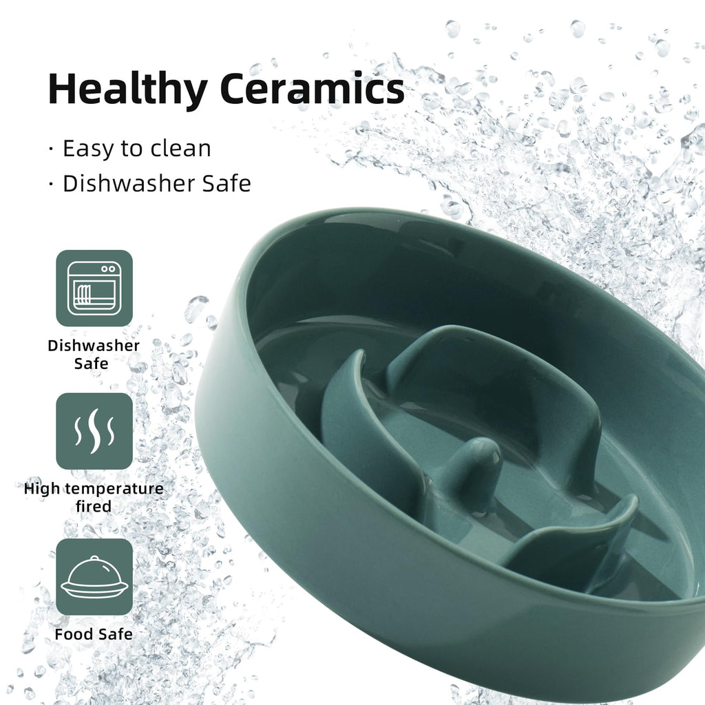 Havniva Ceramic Slow Feeder Dog Bowl - 0.9 Cup, 6.1 Inch, Non-Slip, Anti-Gulping for Small Breeds
